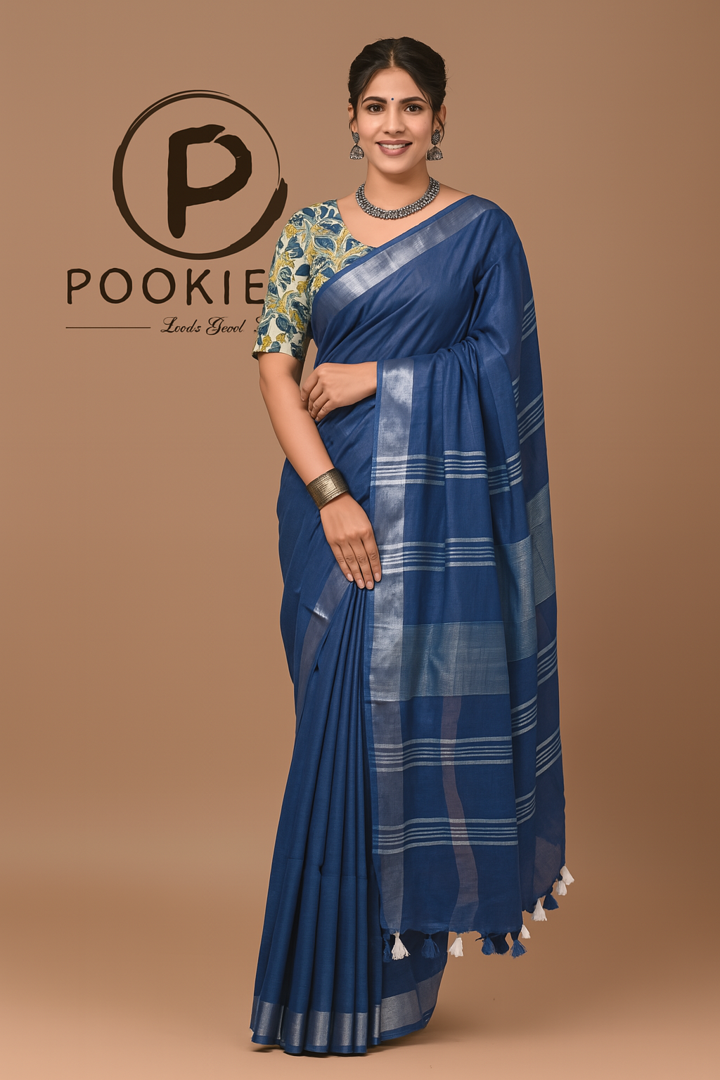 Plain Cotton Linen Saree with Blouse Piece
